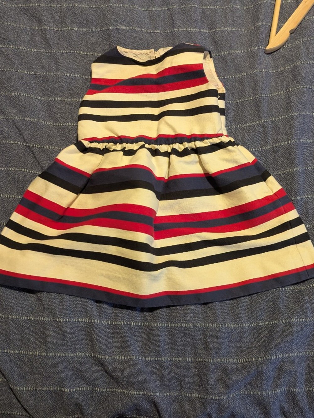 CrewcCuts Girls Sleeveless Stripe Dress in Cream, Navy & Red, 2y